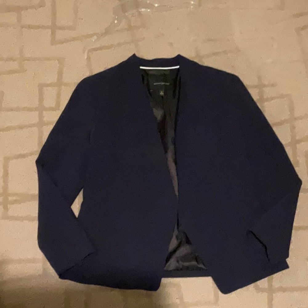 Banana Republic Navy Blazer Collarless Open Front Fitted Size 6 - Picture 8 of 11